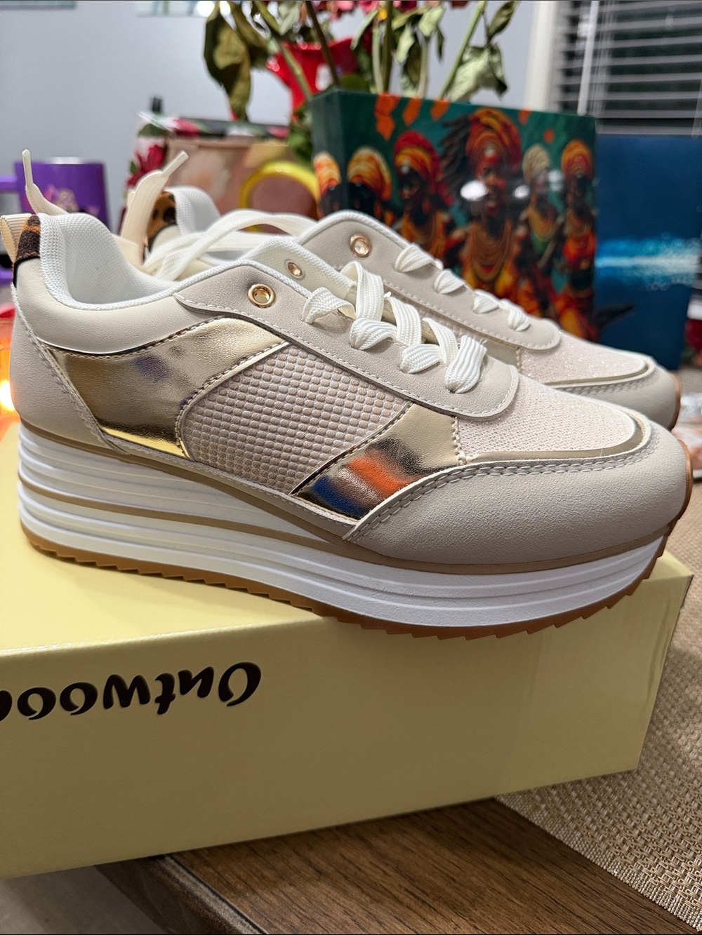 Outwoods Beige and Gold Platform Sneakers